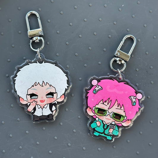 saiki & hikaru glitter keychains