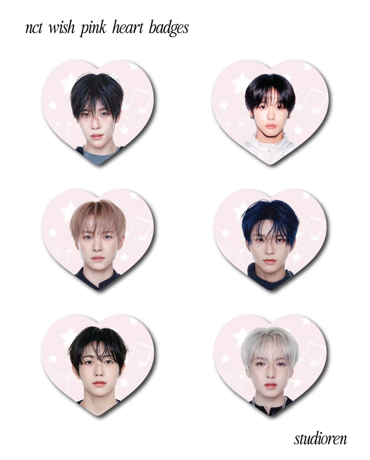 nct wish pink heart badges