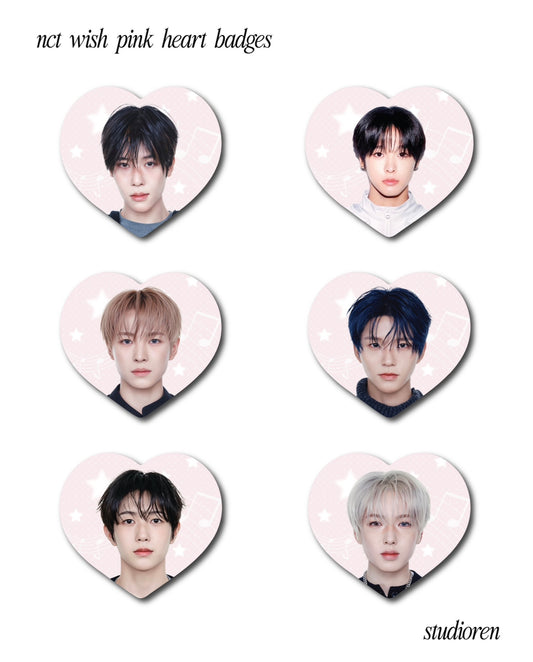 nct wish pink heart badges