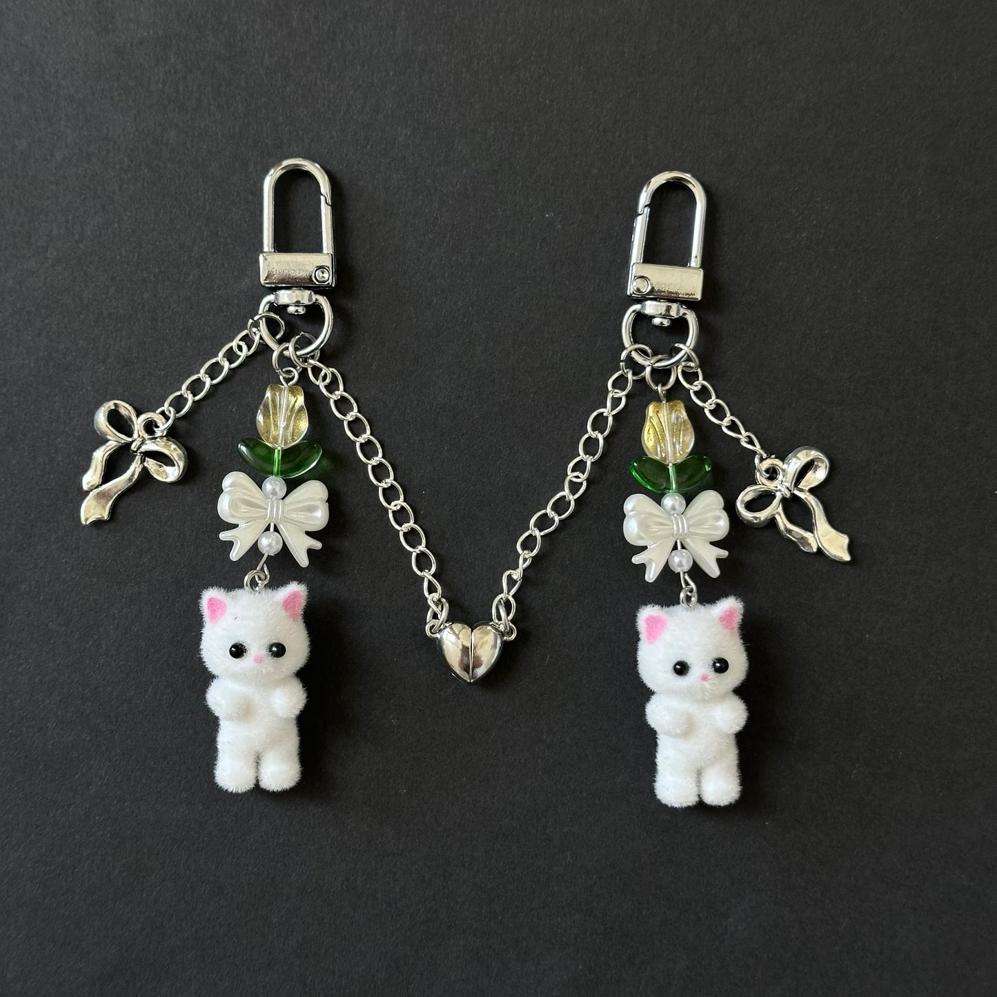 Matching kitten handmade keychain set