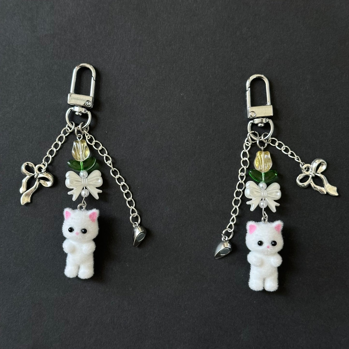 Matching kitten handmade keychain set