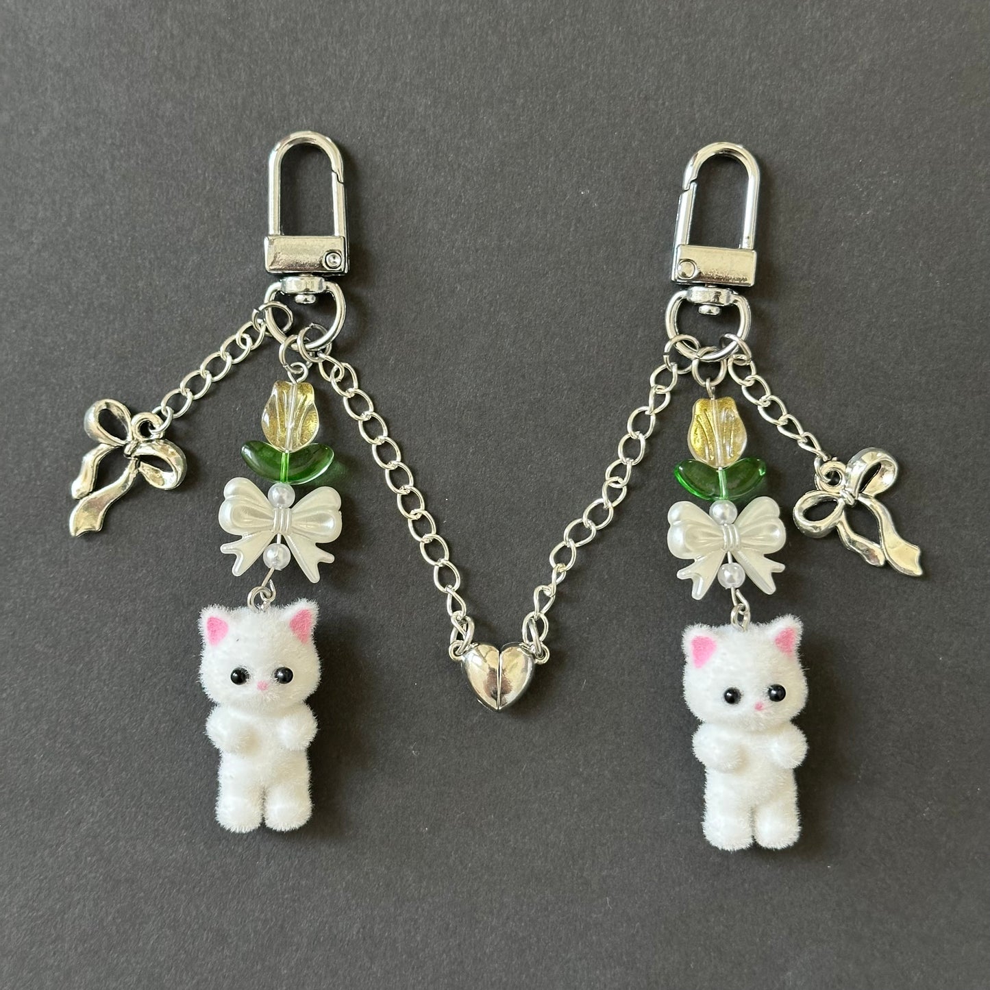 Matching kitten handmade keychain set
