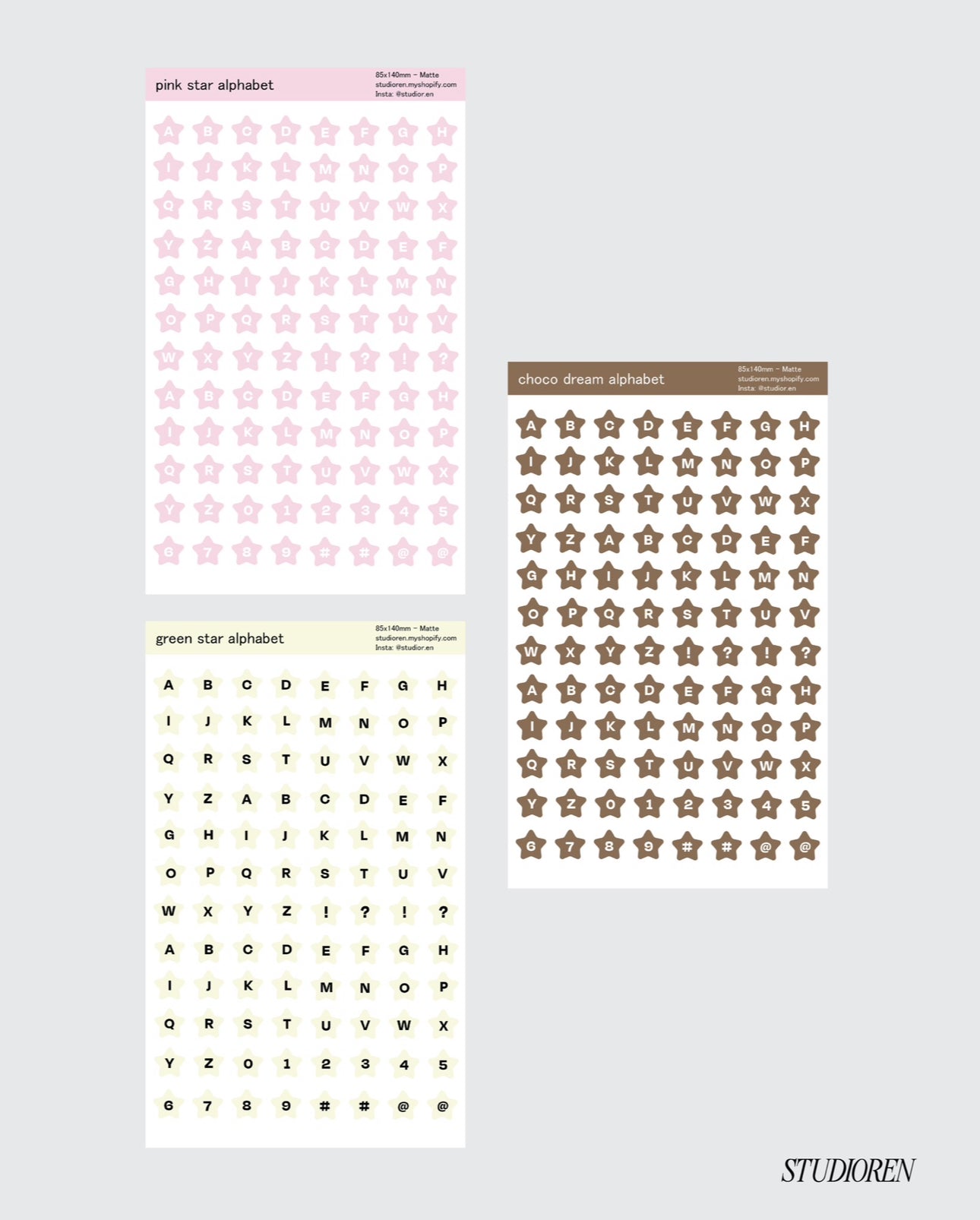 Star alphabet sticker sheet
