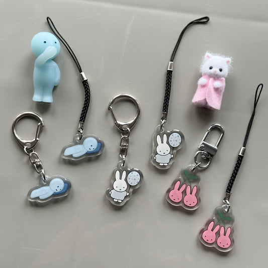 Smiski & miffy glittery phone charms / keychain