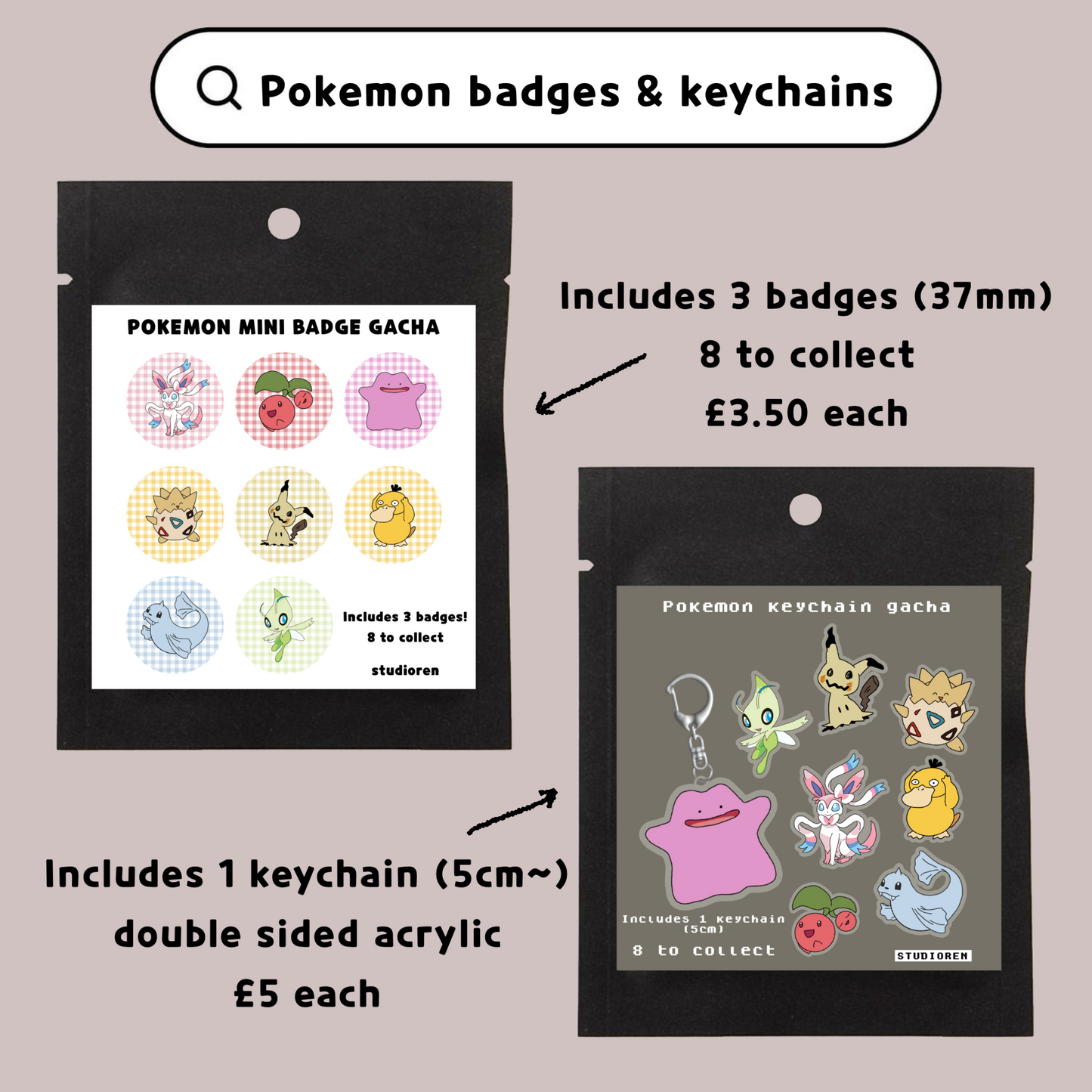 Pokemon fanart gacha keychains
