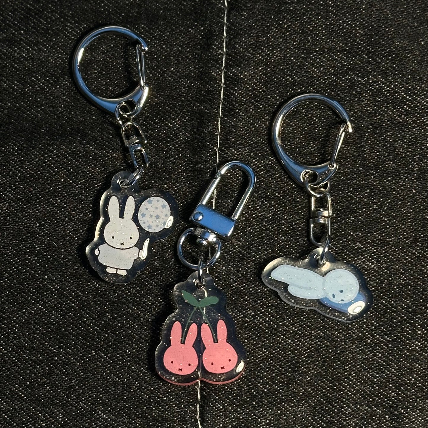 Smiski & miffy glittery phone charms / keychain