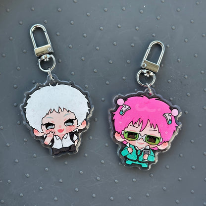 saiki & hikaru glitter keychains