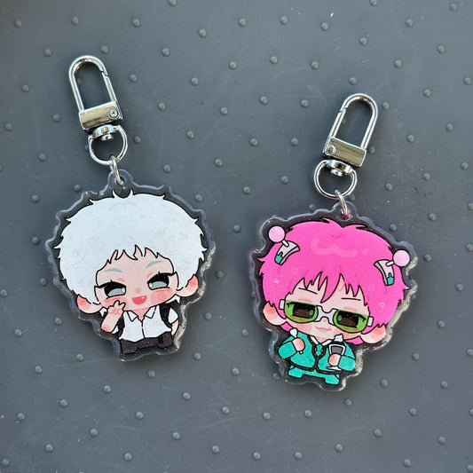 saiki & hikaru glitter keychains