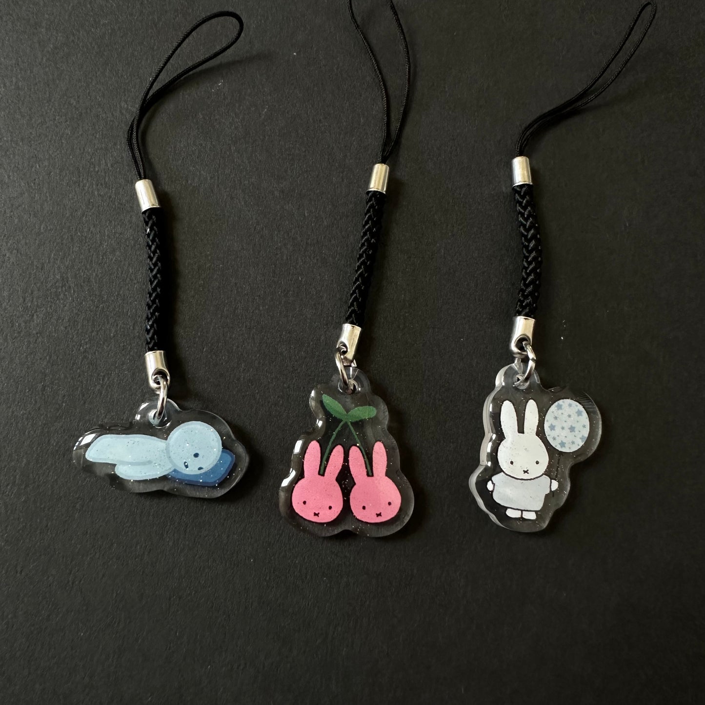 Smiski & miffy glittery phone charms / keychain