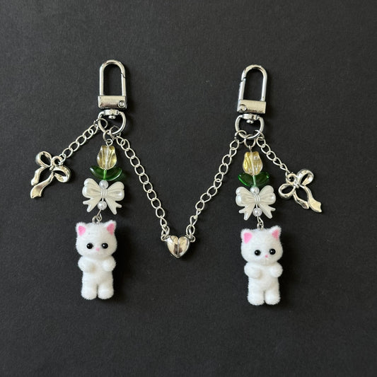 Matching kitten handmade keychain set