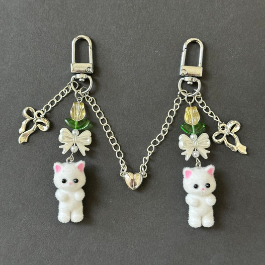 Matching kitten handmade keychain set