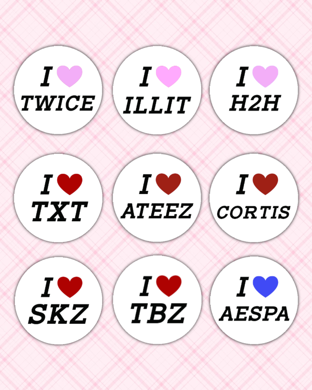 i heart ___ kpop mini badges