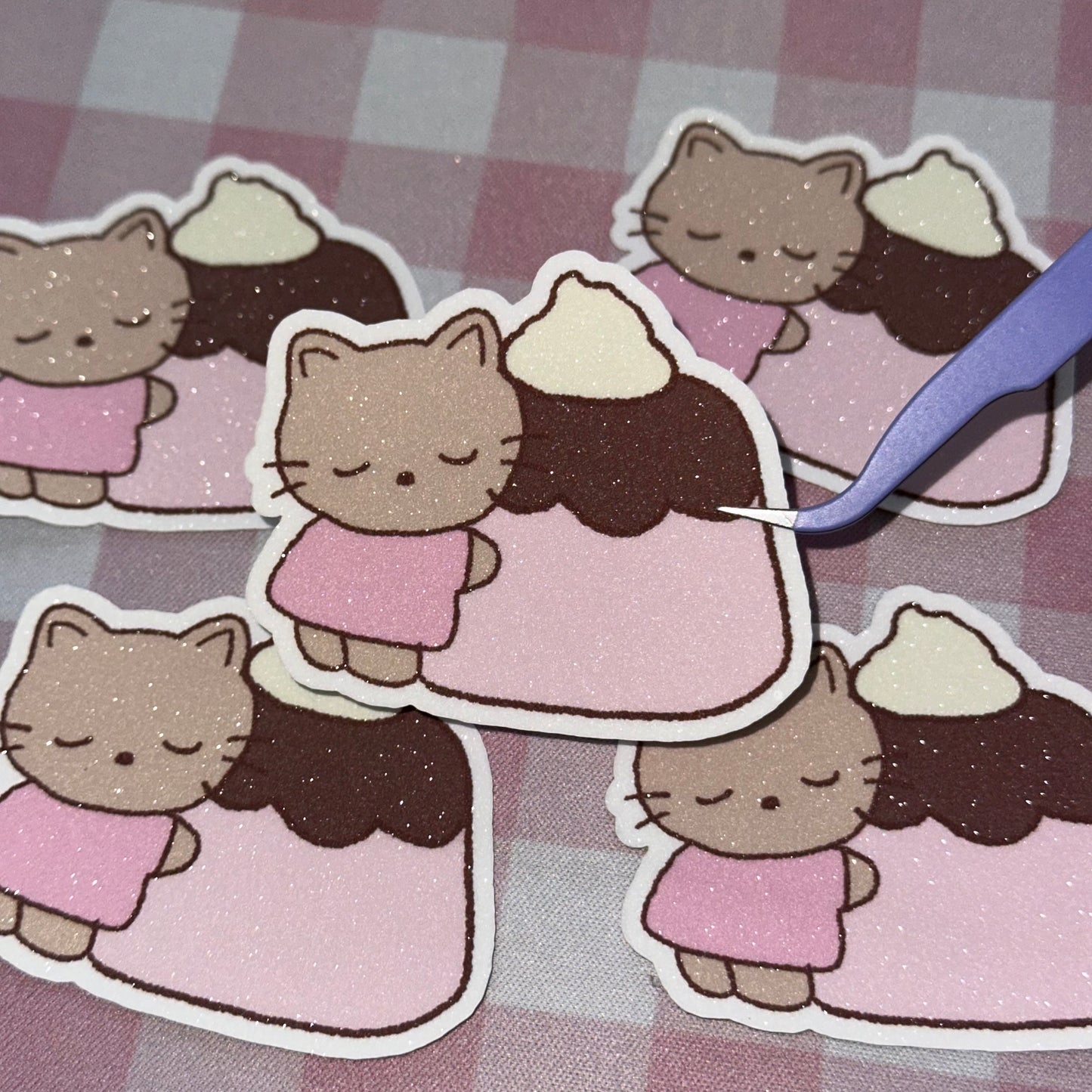 Brown cat pudding glitter sticker flake