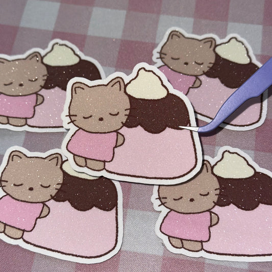 Brown cat pudding glitter sticker flake