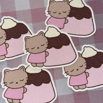 Brown cat pudding glitter sticker flake