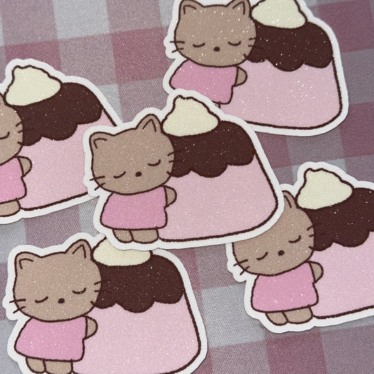 Brown cat pudding glitter sticker flake