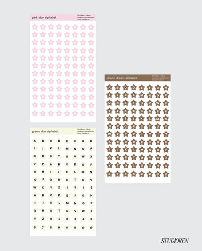 Star alphabet sticker sheet