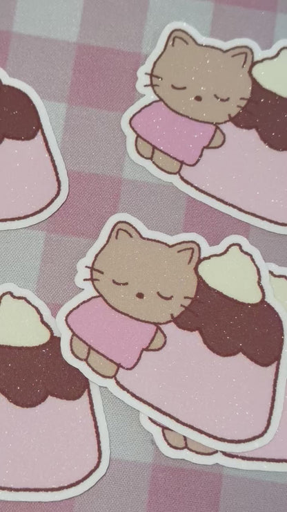 Brown cat pudding glitter sticker flake